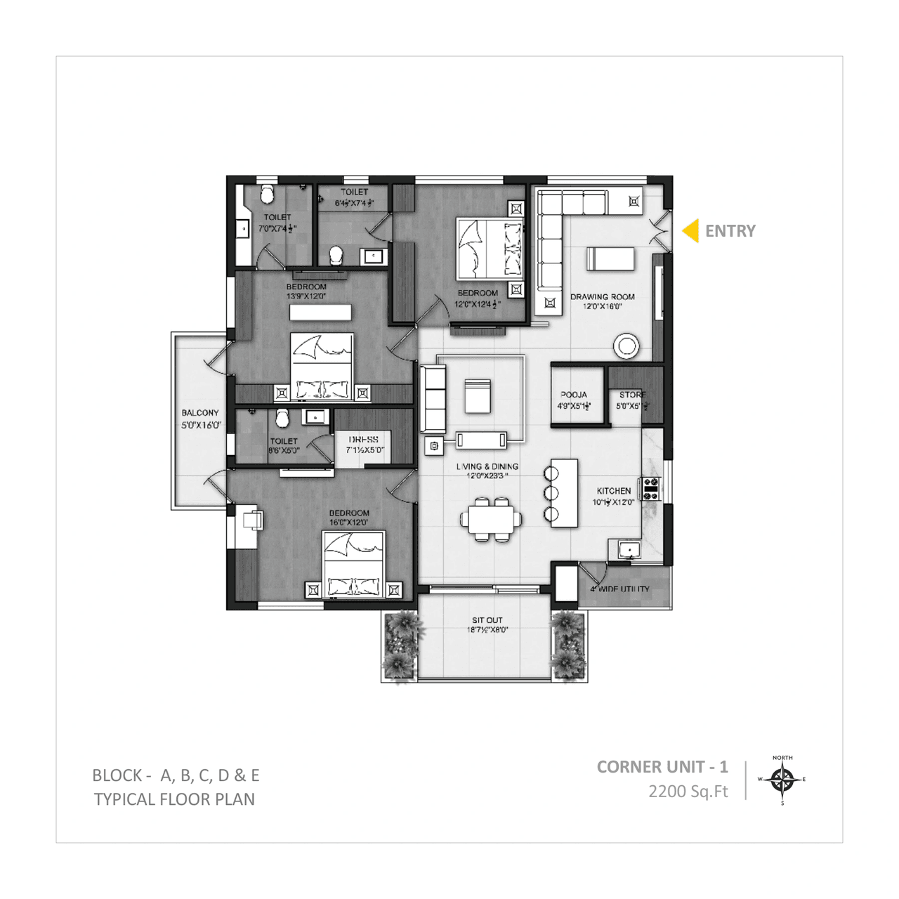Om Sree Brilliance Unit plan - 1540 sq.ft.