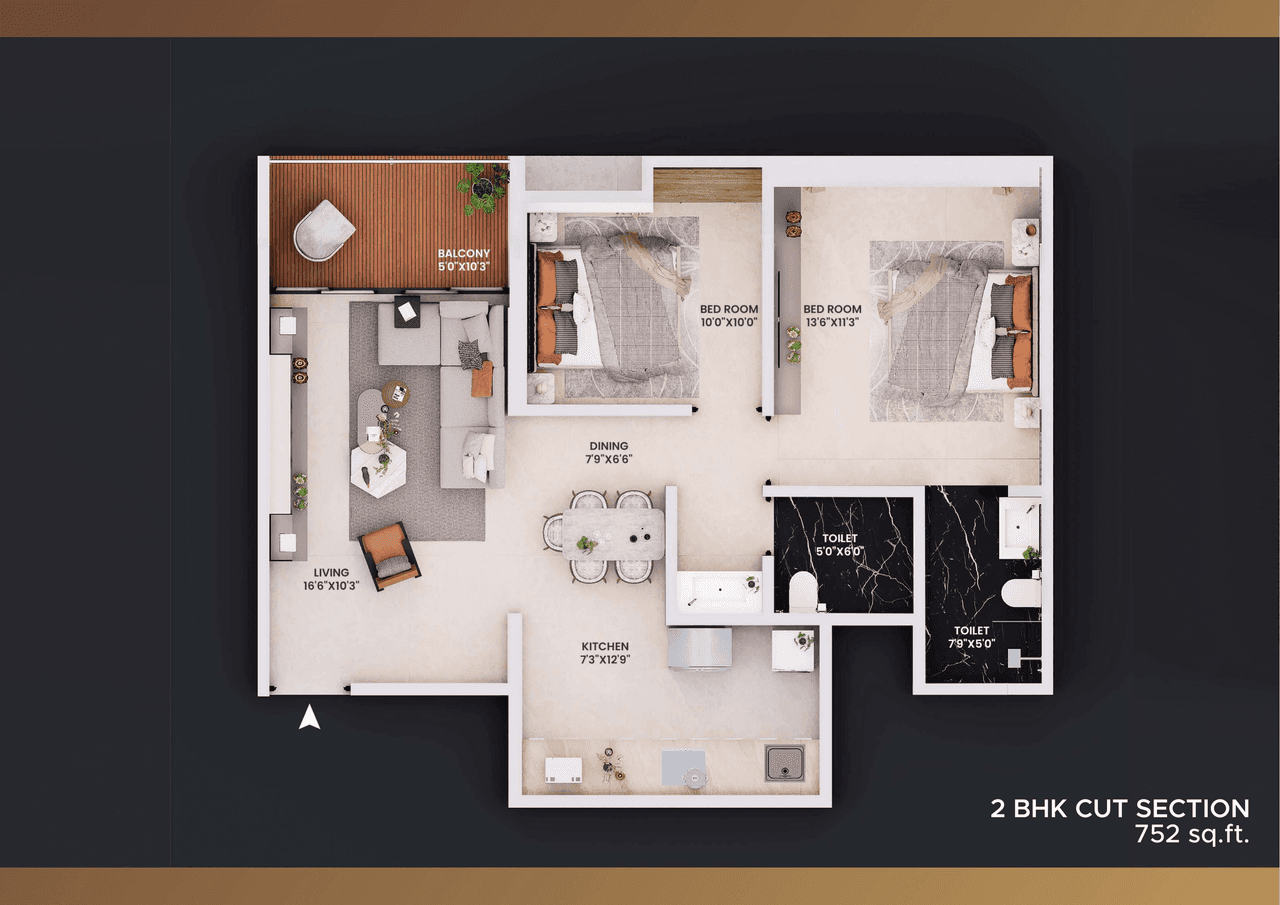 Dhanlaxmi Evana Homes Unit plan - 752 sq.ft.