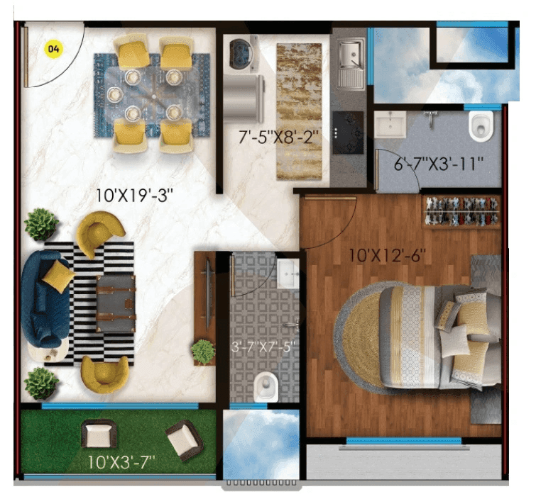 Raghav Ananta Unit plan - 499 sq.ft.