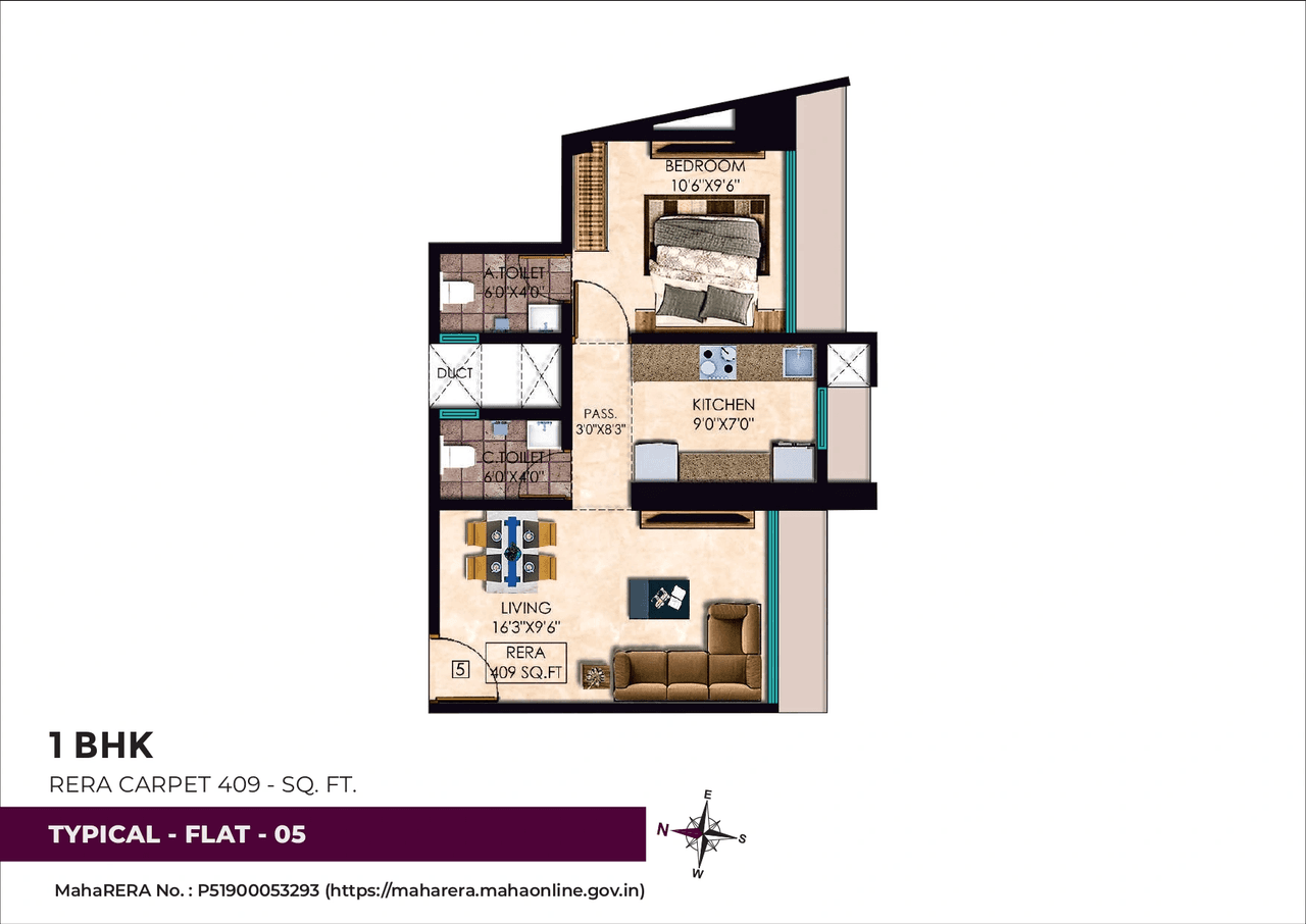 Gurukrupa Darshanam Unit plan - 409 sq.ft.