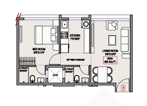 DTG Azure Unit plan - 400 sq.ft.