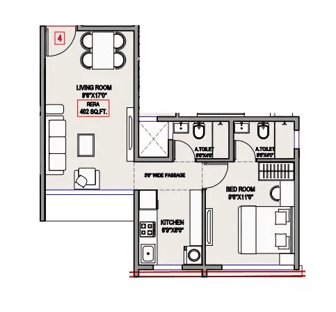 DTG Azure Unit plan - 402 sq.ft.