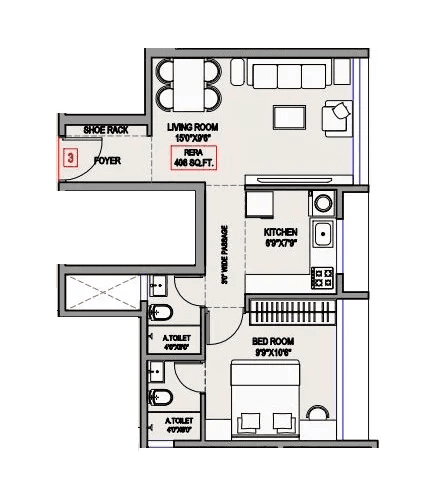 DTG Azure Unit plan - 408 sq.ft.
