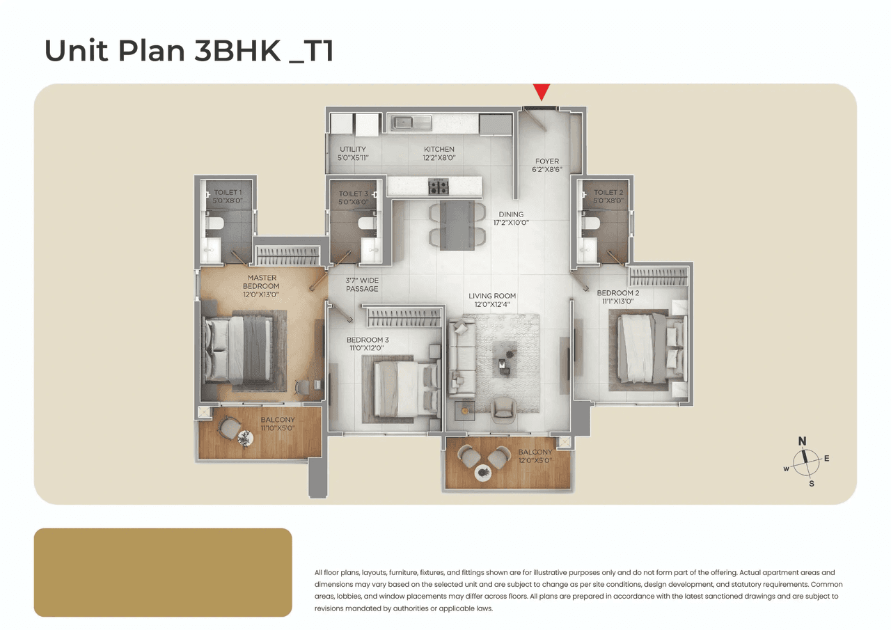 Purva Silver Sky Unit plan - 1276 sq.ft.