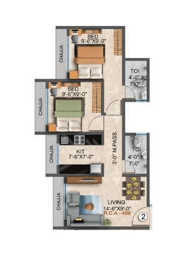 DGS Sheetal Utsav Unit plan - 496 sq.ft.