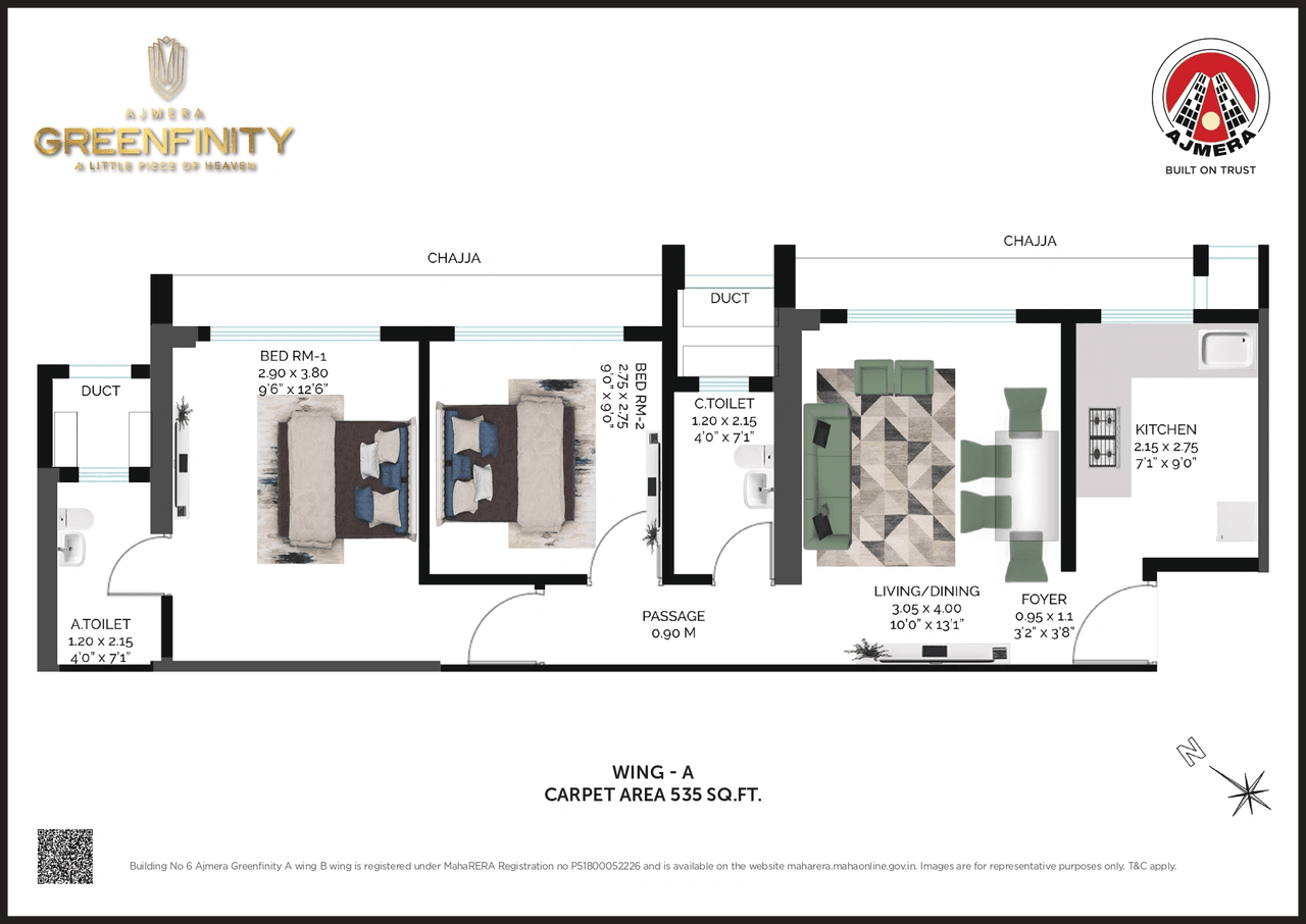 Ajmera Greenfinity 2 Unit plan - 535 sq.ft.