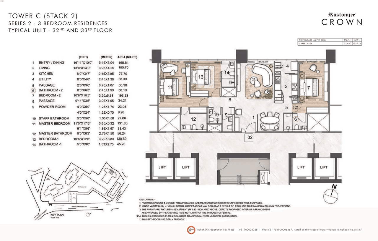 Rustomjee Crown Unit plan - 1335 sq.ft.