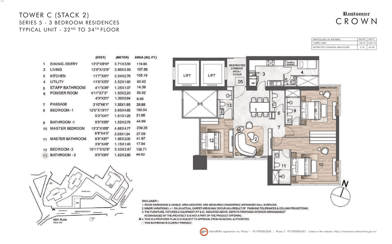 Rustomjee Crown Unit plan - 1483 sq.ft.