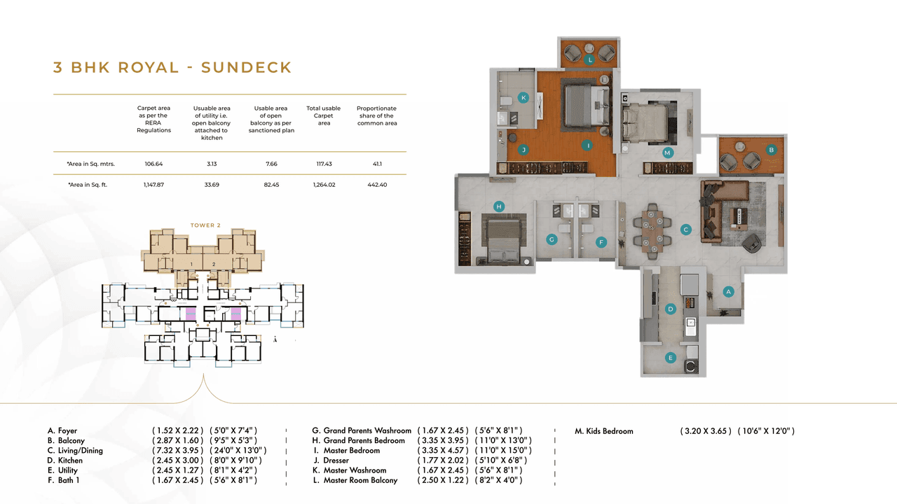 Gera Avive Towers Unit plan - 1264 sq.ft.