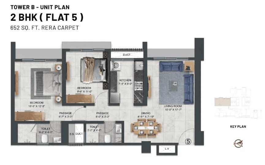 Agarwal Floresta Unit plan - 652 sq.ft.