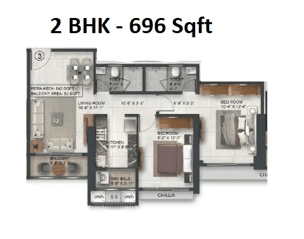 Agarwal Floresta Unit plan - 696 sq.ft.