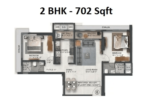 Agarwal Floresta Unit plan - 702 sq.ft.