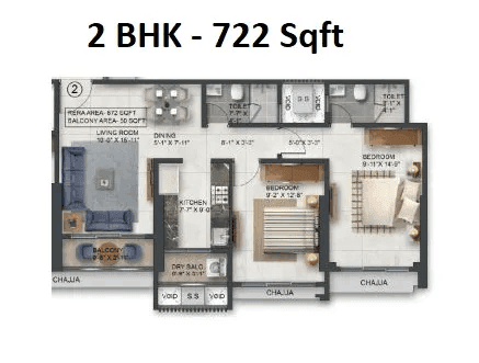 Agarwal Floresta Unit plan - 722 sq.ft.