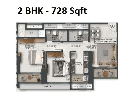 Agarwal Floresta Unit plan - 728 sq.ft.