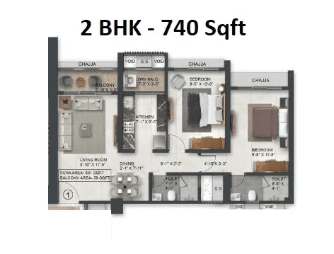 Agarwal Floresta Unit plan - 740 sq.ft.