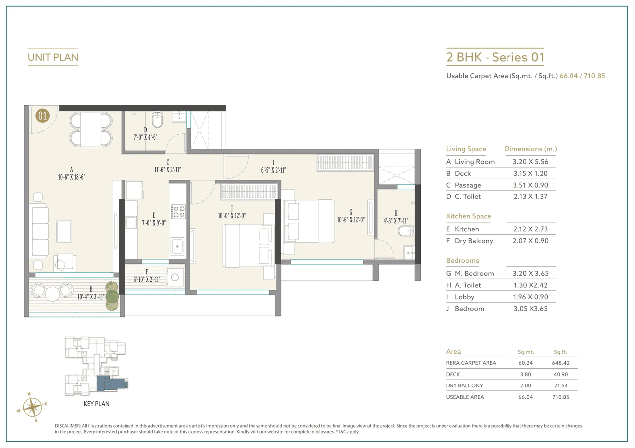 Kolte Patil Serenova Unit plan - 711 sq.ft.