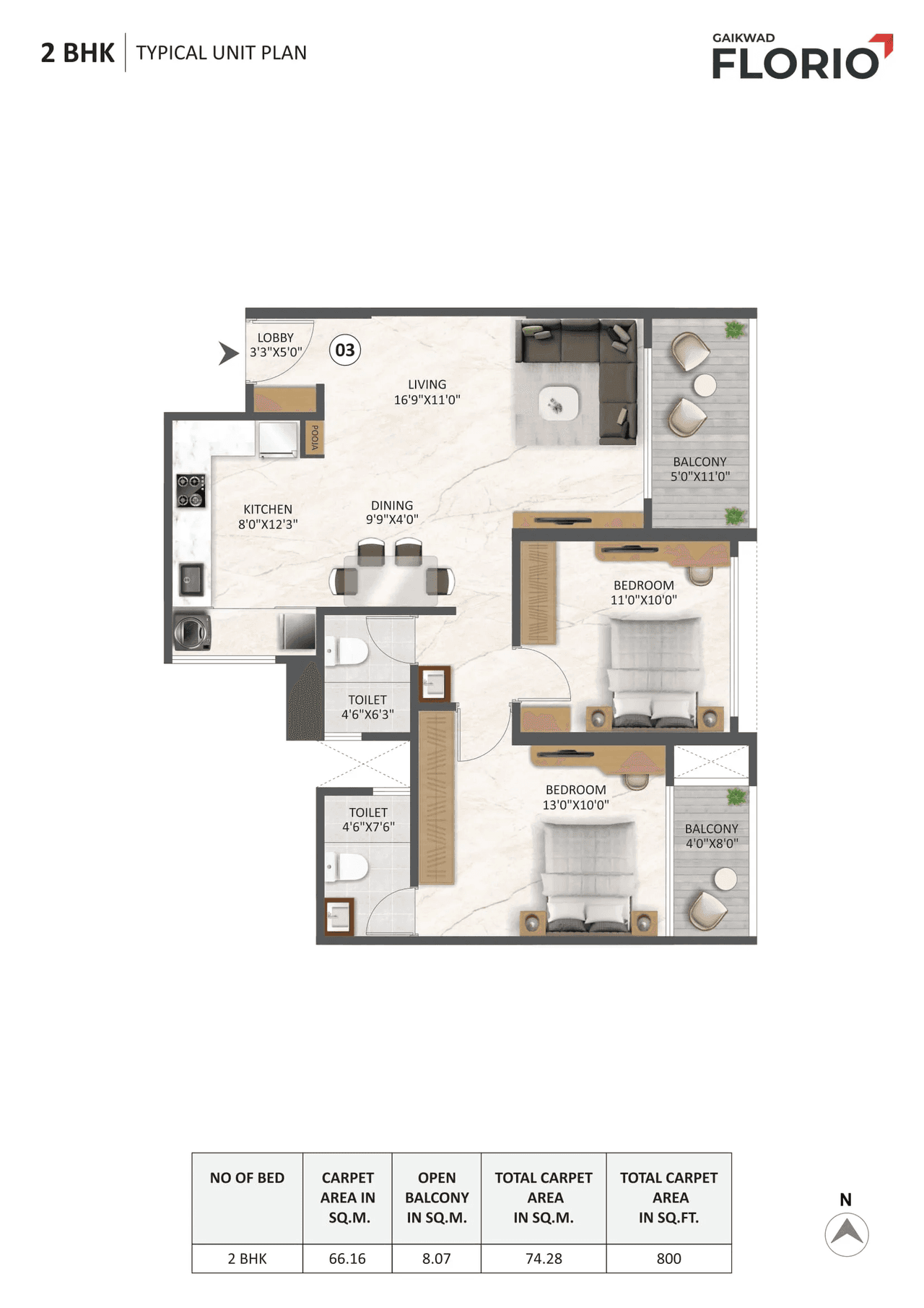 Gaikwad Florio Unit plan - 800 sq.ft.