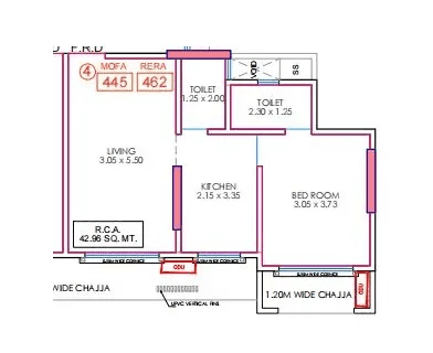 Rishabraj Iconic Landmark Unit plan - 462 sq.ft.