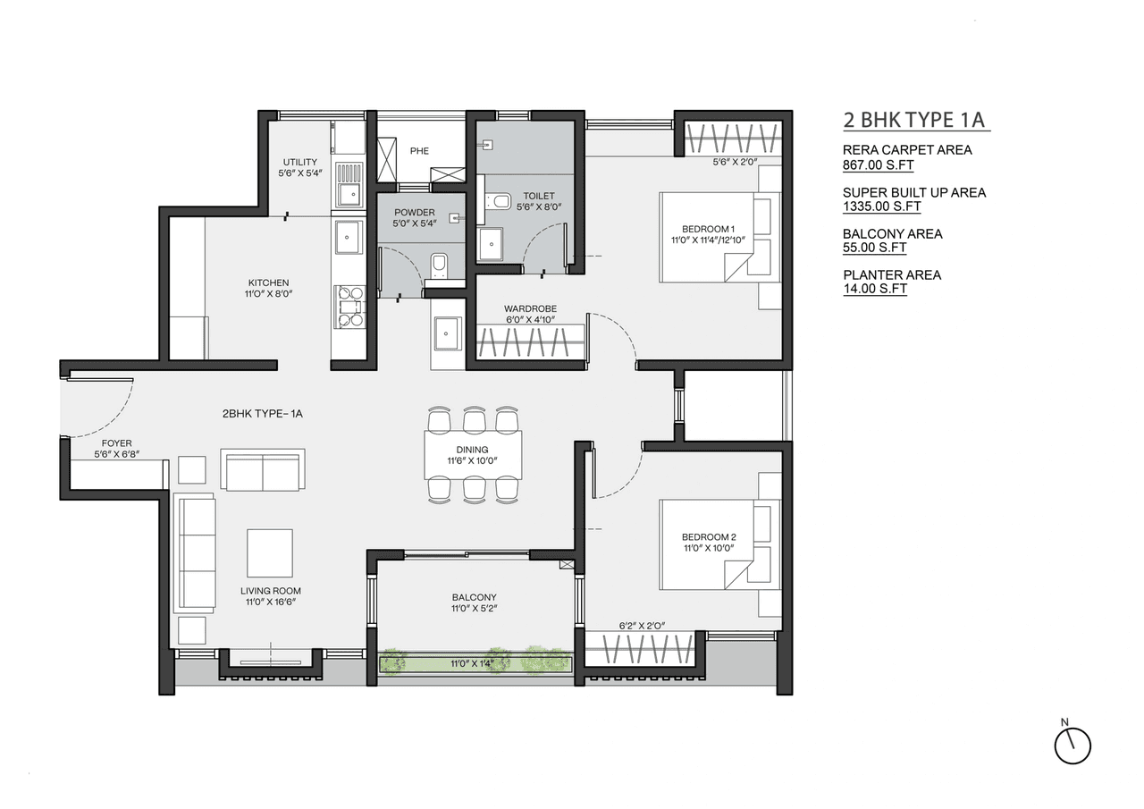 Urban Excellence Poetry Of Earth Unit plan - 867 sq.ft.