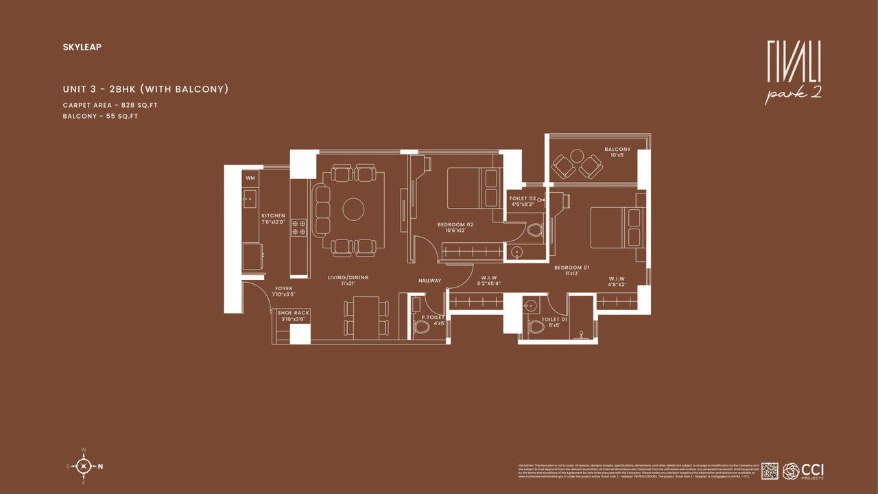 CCI Rivali Park Tower 6 Unit plan - 883 sq.ft.