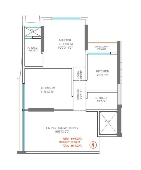 DTG Aqua Unit plan - 564 sq.ft.