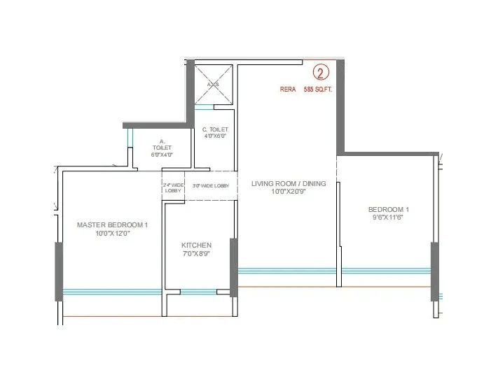 DTG Aqua Unit plan - 585 sq.ft.