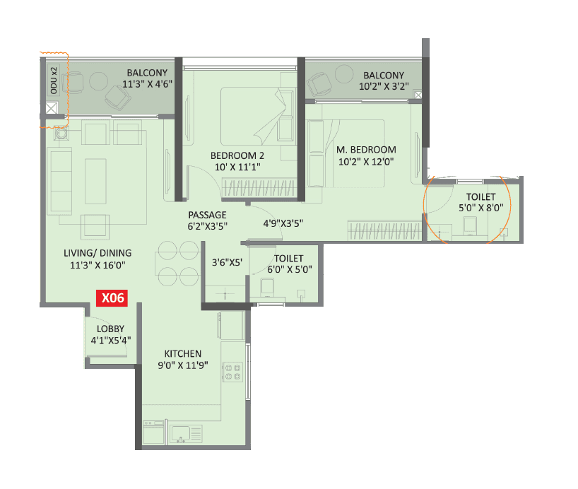 Yashada Evo Unit plan - 806 sq.ft.