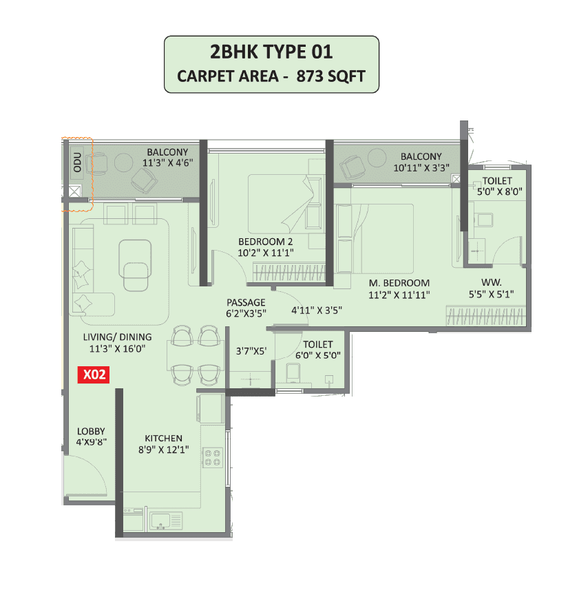 Yashada Evo Unit plan - 873 sq.ft.