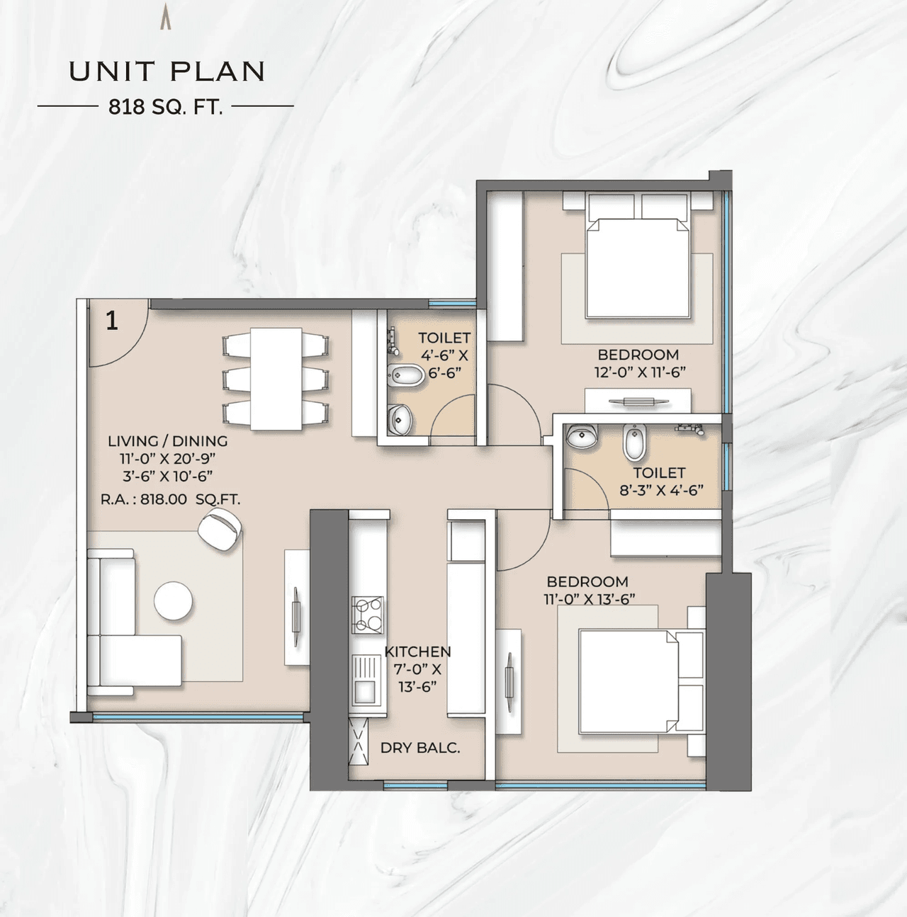 Sigma Garnet Unit plan - 818 sq.ft.