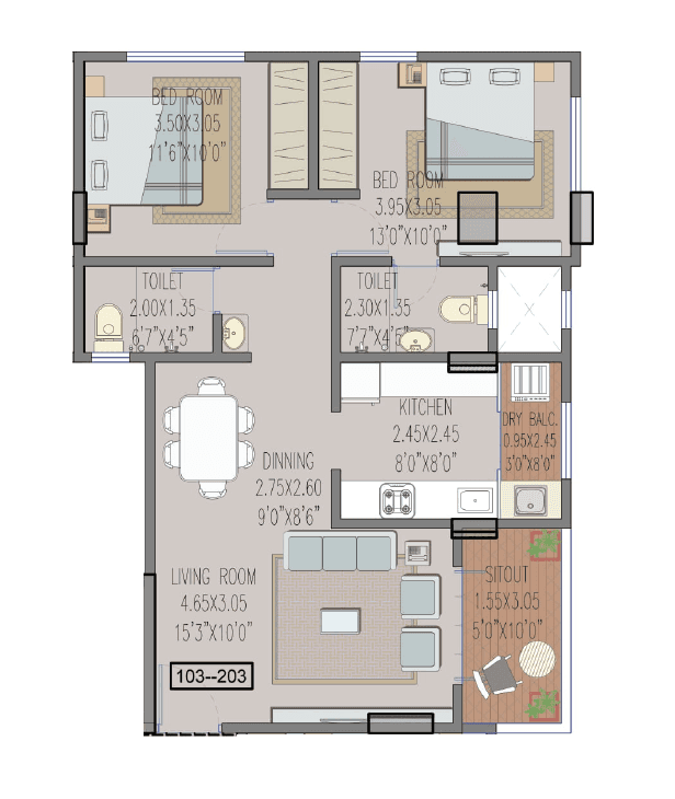 VR Neelendu Prabhukrupa Unit plan - 742 sq.ft.