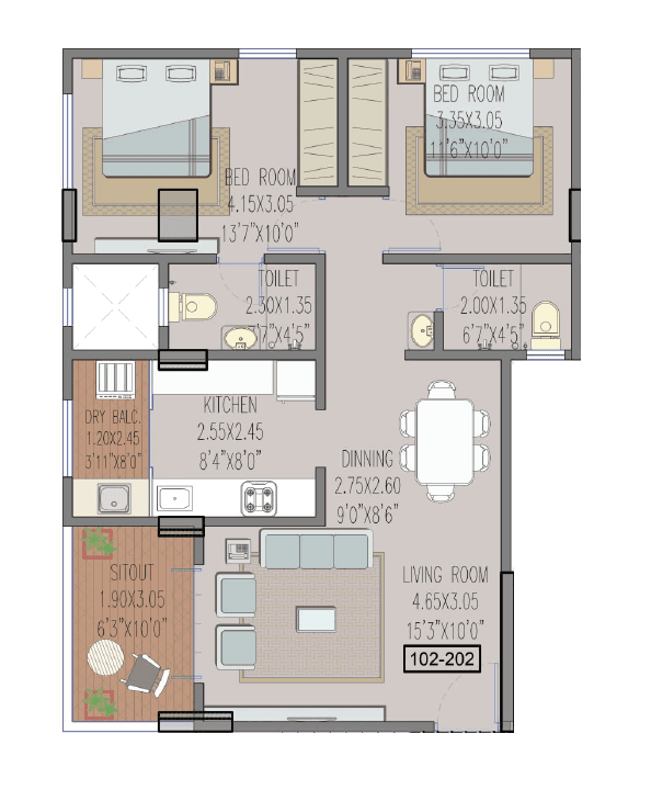 VR Neelendu Prabhukrupa Unit plan - 770 sq.ft.