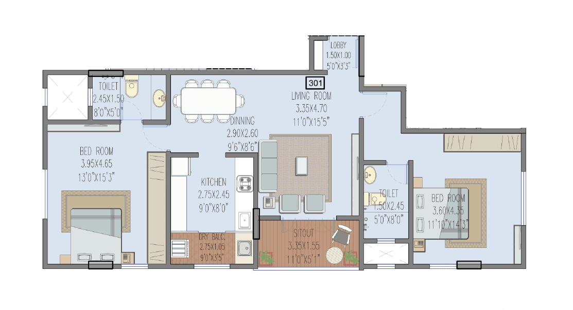 VR Neelendu Prabhukrupa Unit plan - 946 sq.ft.
