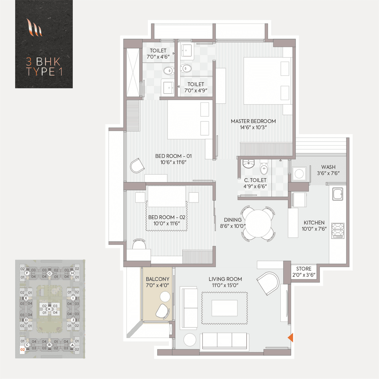 Vishwanath Maher Select Unit plan - 968 sq.ft.
