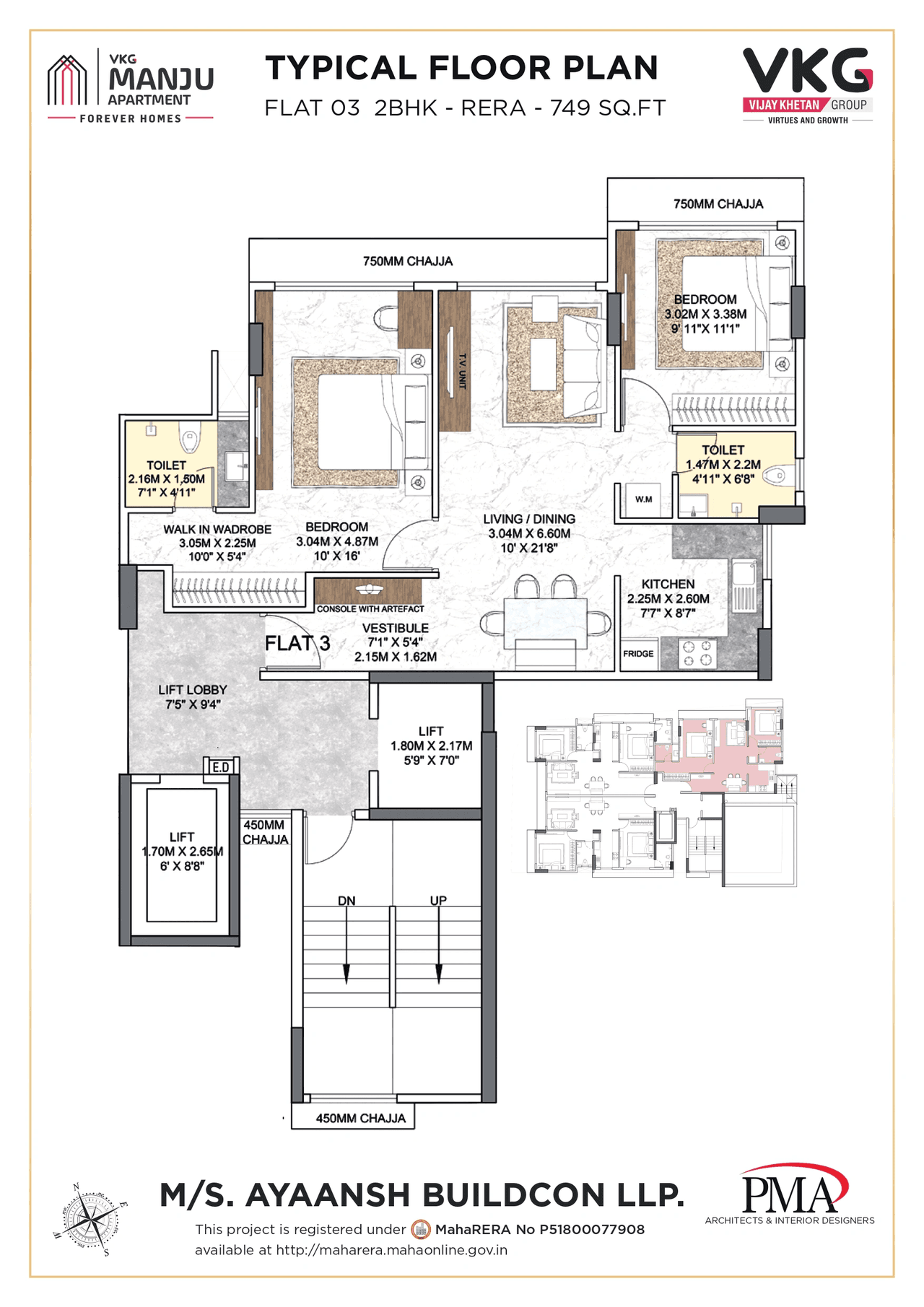 VKG Manju Apartment Unit plan - 749 sq.ft.