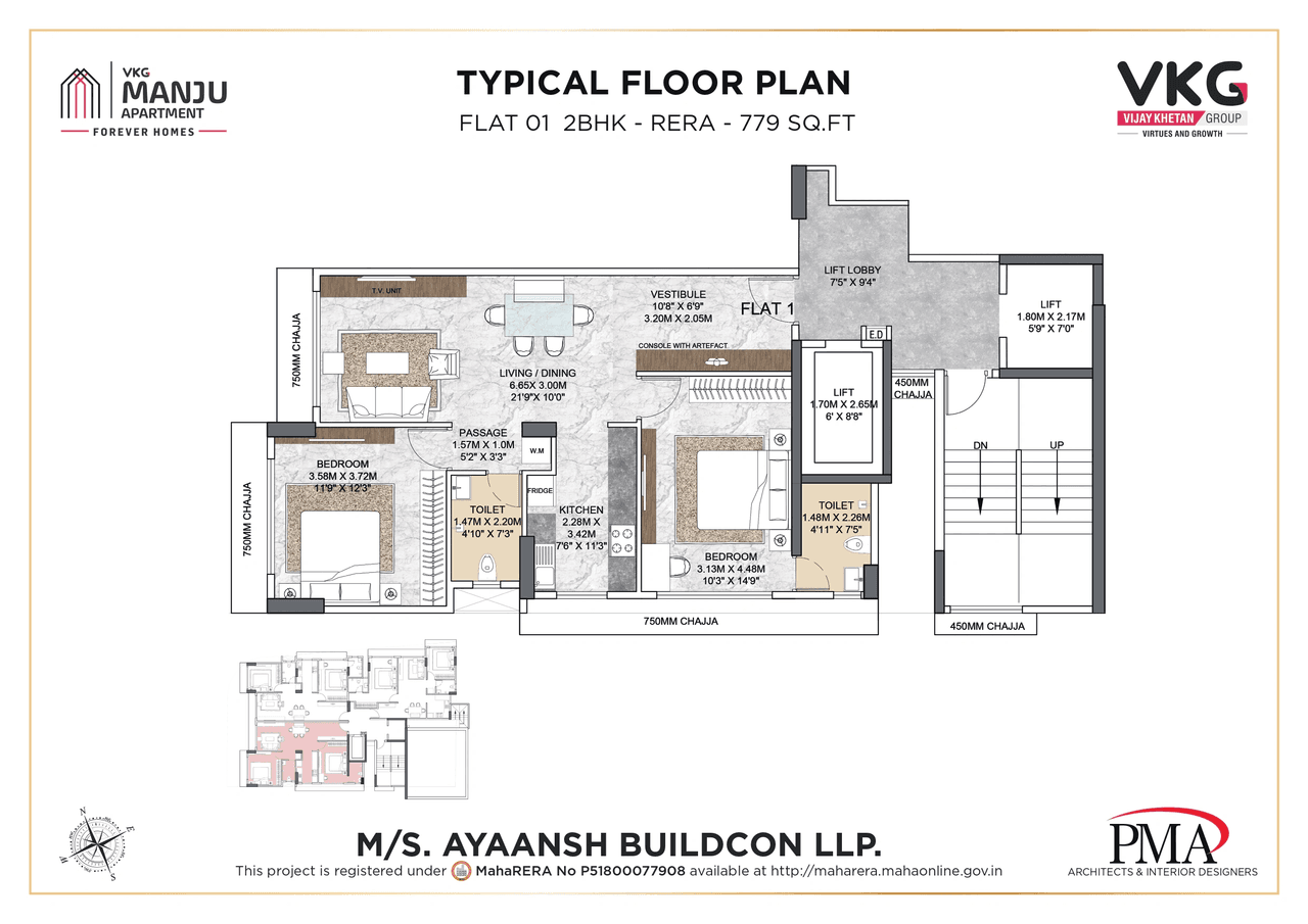 VKG Manju Apartment Unit plan - 779 sq.ft.