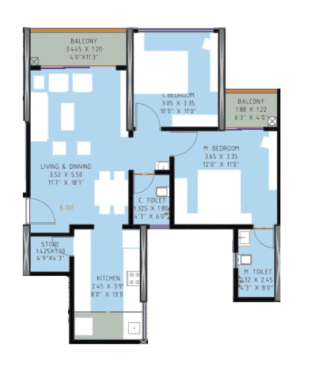 Shubhlaxmi Meriton Heights Unit plan - 786 sq.ft.
