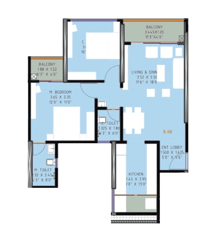 Shubhlaxmi Meriton Heights Unit plan - 744 sq.ft.