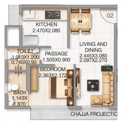 Arihant Heights Unit plan - 414 sq.ft.