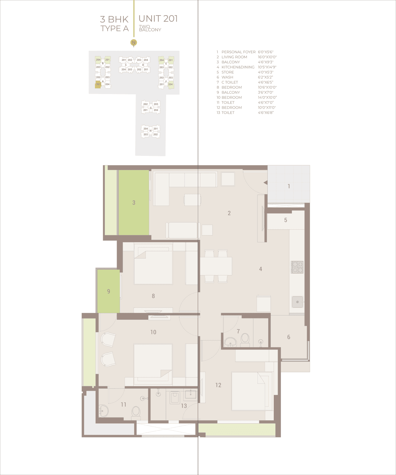 Vishwanath Sarathya West Unit plan - 968 sq.ft.