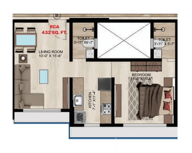 Samarpan Megh Mahal Unit plan - 432 sq.ft.