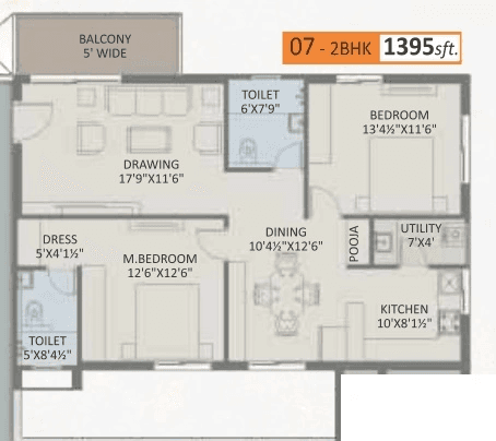 Om Sree Delight Unit plan - 977 sq.ft.