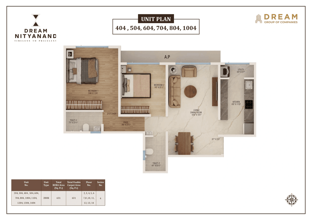 Dream Nityanand Unit plan - 631 sq.ft.
