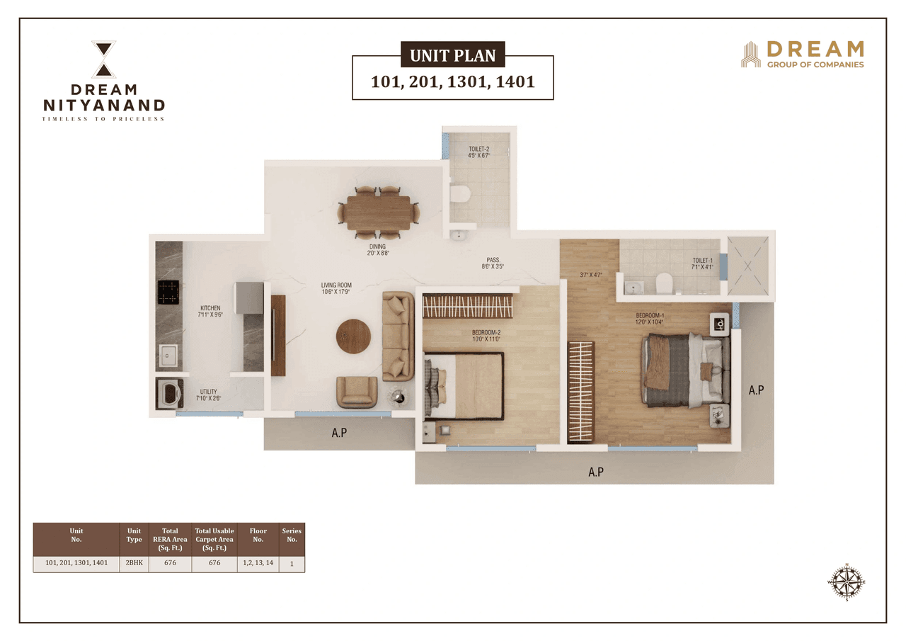Dream Nityanand Unit plan - 676 sq.ft.