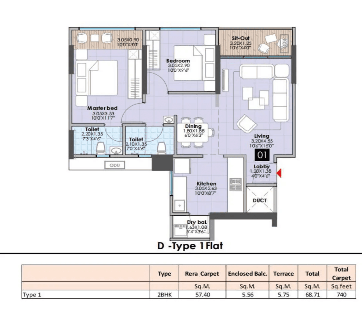 Diamond Prism City Blue Unit plan - 740 sq.ft.