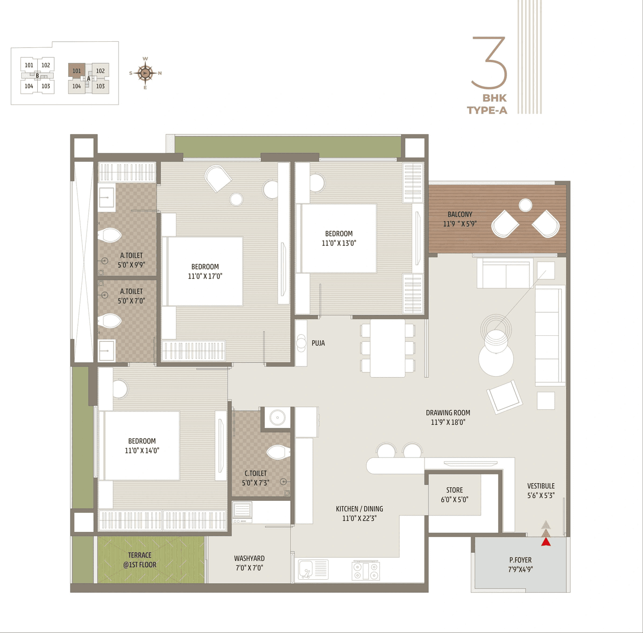 Splendora 1 Unit plan - 1287 sq.ft.