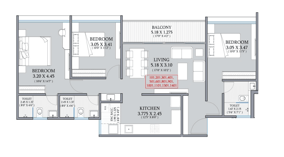Ahura The Latitude Unit plan - 1015 sq.ft.