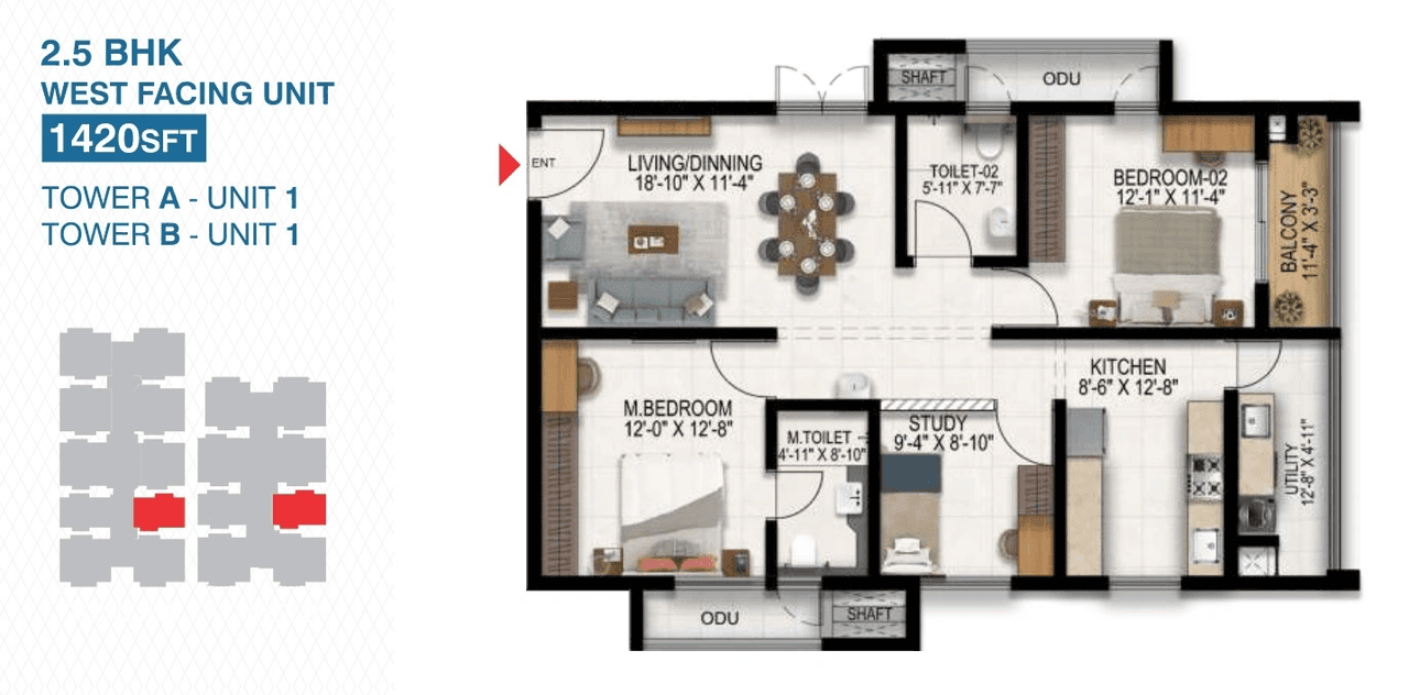 Vajra West City Unit plan - 1030 sq.ft.