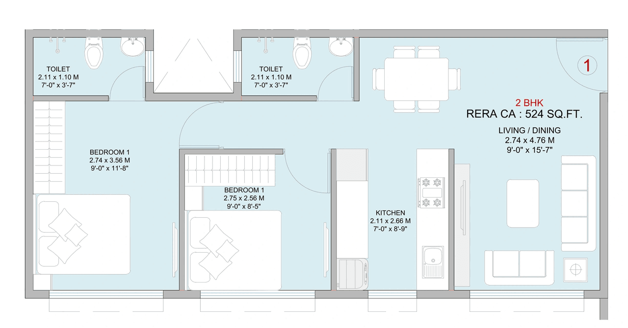 Kripa Elysium Unit plan - 524 sq.ft.