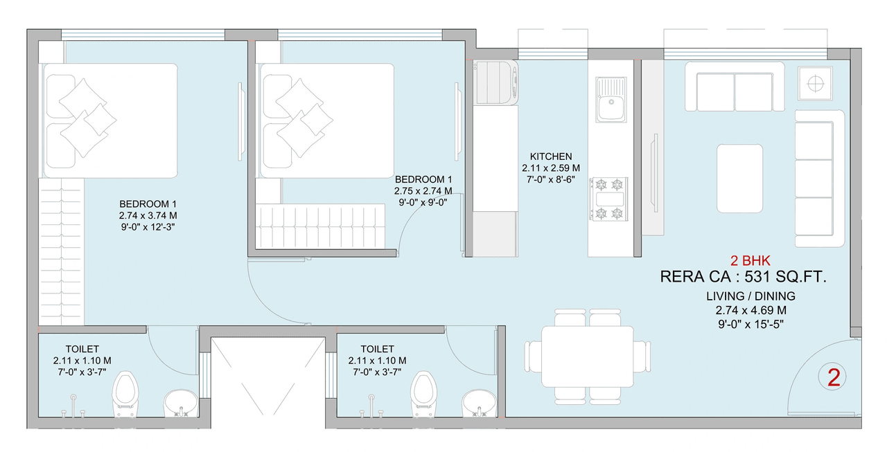 Kripa Elysium Unit plan - 531 sq.ft.
