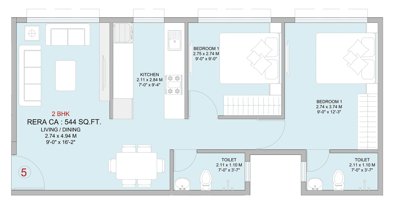 Kripa Elysium Unit plan - 544 sq.ft.